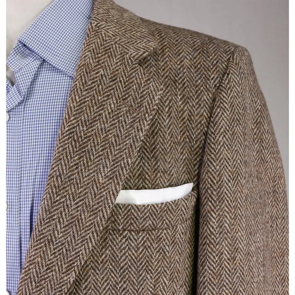 Harris Tweed Brown Herringbone Tweed 2-Btn Wool Blazer Jacket 38R